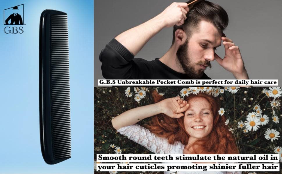 G.B.S 15 for Men's Hair Black Pack Pocket Size Beard & Mustache Combs Unbreakable 15 All Fine Sideburns for Travel Effortless Glide Peak Comfort Bag Packing Fine Tooth