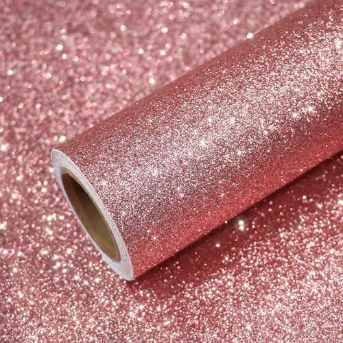 VEELIKE Shimmer Rose Gold Glitter Wallpaper Roll 15.7''x354'' Peel and Stick by VEELIKE