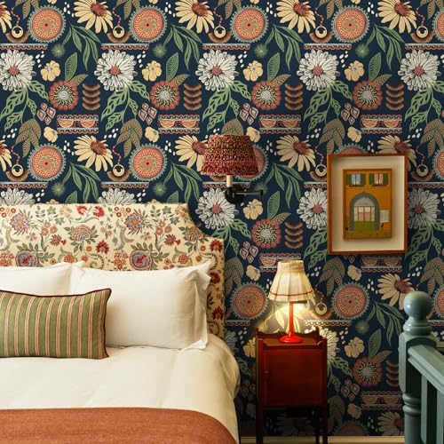 Simon&Siff Boho Sun Floral Retro Peel and Stick Wallpaper 17.3" x 1200" - Image 2