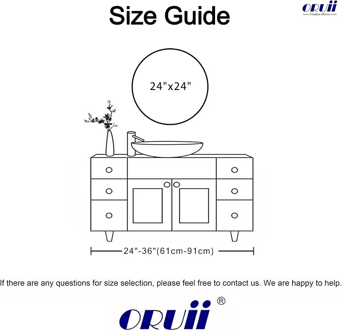 Oruii Silver Round Mirror, Round Mirror 24 inch Brushed Nickel, Circle Wall - Image 7