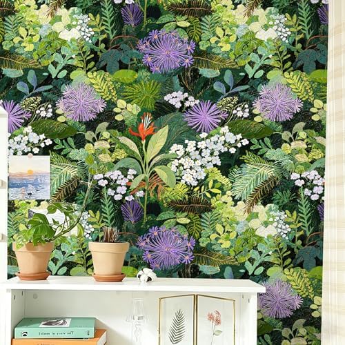 HAOKHOME Tropical Wallpaper Peel and Stick Green Jungle Floral Botanical - Image 6