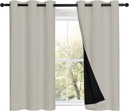 NICETOWN Natural 100% Blackout Curtains 45 inches Long, 2 Thick Layers by NICETOWN