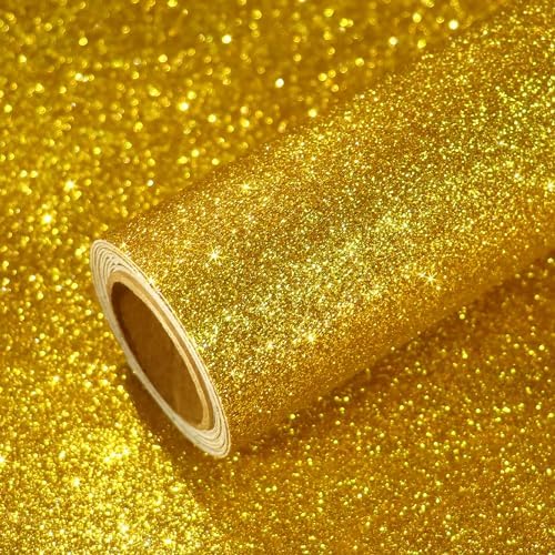VEELIKE Gold Glitter Wallpaper Stick and Peel Sparkle Glitter Contact Paper by VEELIKE