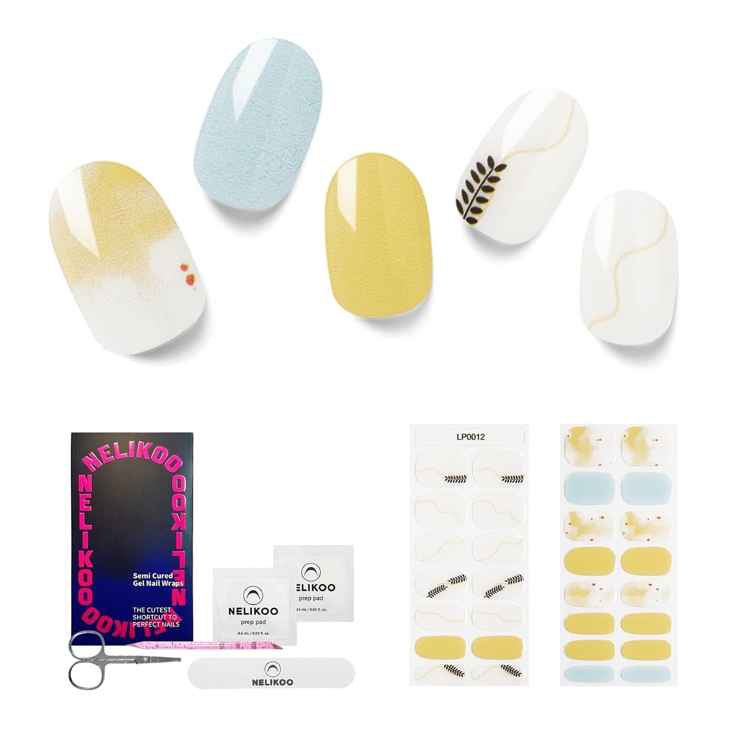 Semi Cured Gel Nail Strips, 30 pcs Stikers, Wraps, Salon-Quality, 2 Weeks Long Lasting Ice Age