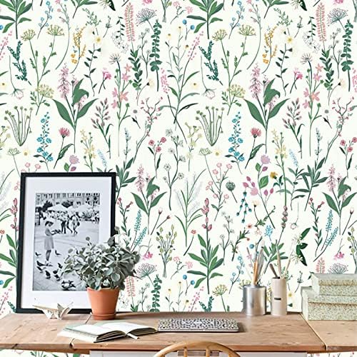JiffDiff 17.3'' x 393.7" Floral Peel and Stick Wallpaper Vinyl Wallpaper Flower by wallpaper