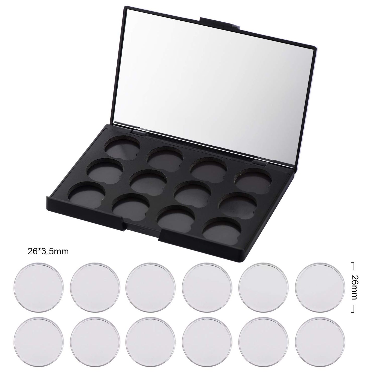 Empty Magnetic Eyeshadow Makeup Palette with Mirror and 12Pcs 26mm Round Metal Pans