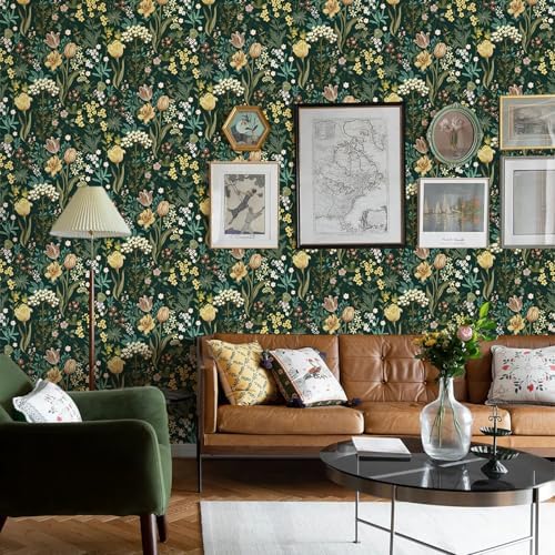 Floral Peel and Stick Wallpaper Boho Vintage Dark Green 236’’17.3’’ - Image 4