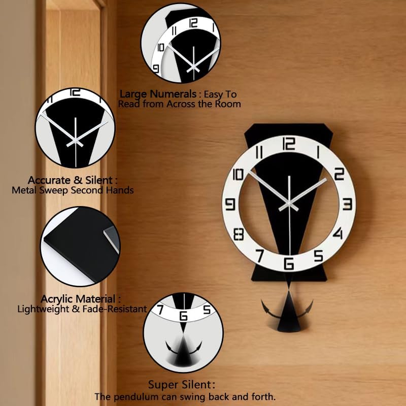 Modern Geometric Pendulum Wall Clock, Acrylic Silent Non-Ticking Battery - Image 6