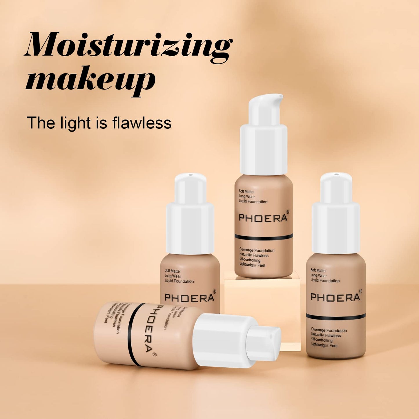 BestLand 2Pack PHOERA Foundation Full Coverage Liquid Foundation Cream - Long-lasting Lightweight Concealer - Oil-Free Formula - Natural Shade - Suitable for All Skin Types (104 Buff Beige & 105 Sand)