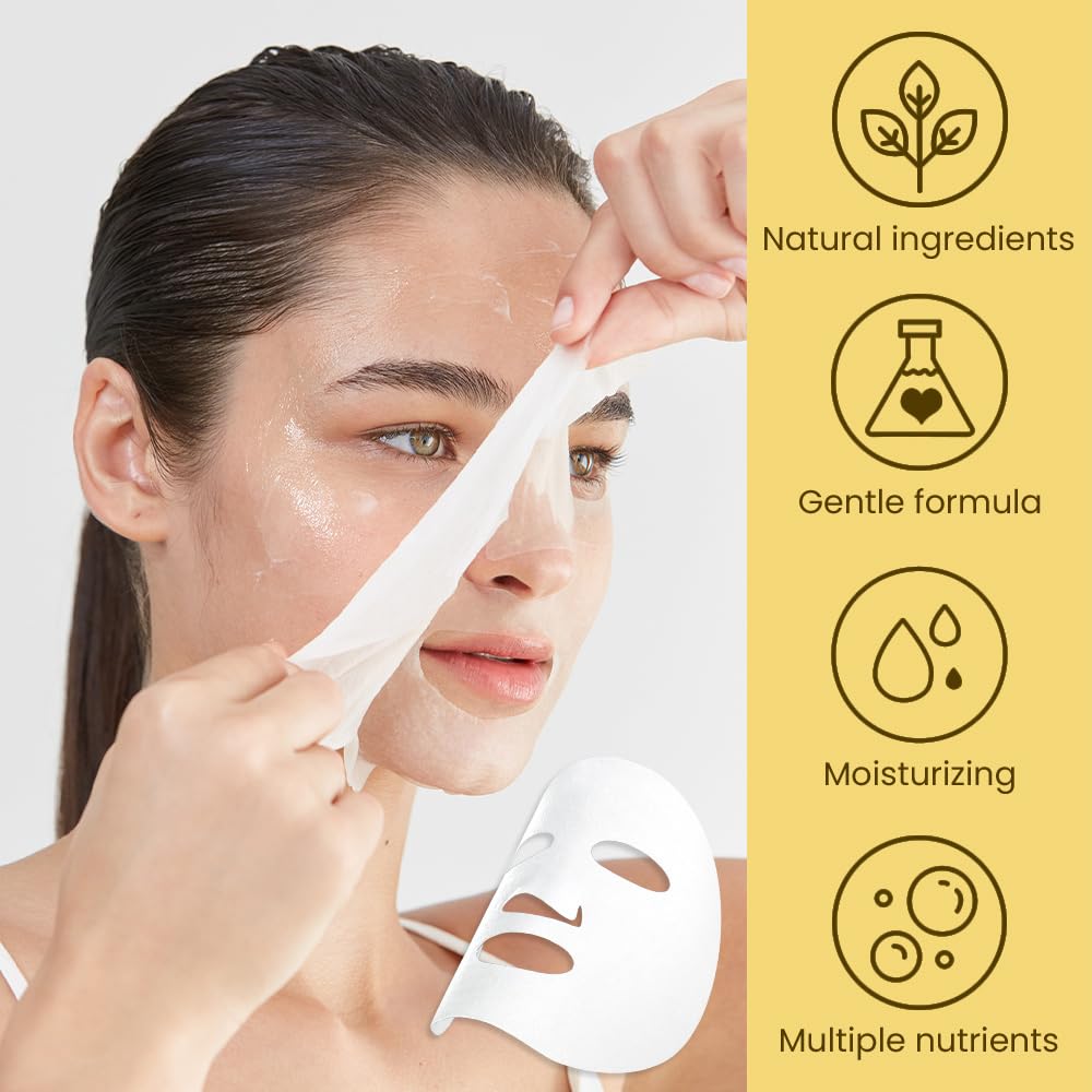 8 Pack Honey Face Sheet Mask Skincare,Hydrating Face Mask For Sensitive Skin,Moisturize,Soothing,Nourish for All Skin Types,Natural Spa Party Facial Mask Skincare Set for Women Men Girls