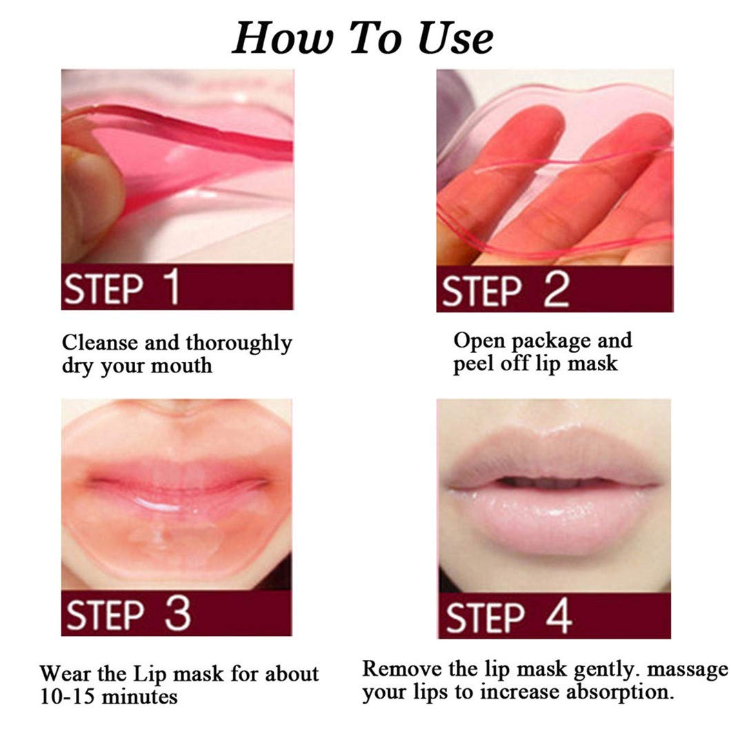 30PCS Collagen Lip Masks,Crystal Moisturizing Lip Care Lip Sheet Lip Patches for Dry Lips & Anti-Chapped, Smoothing Lip Lines, Plumping Your Lips Attractive, Pink