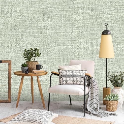 Green Grasscloth Peel and Stick Wallpaper 17.3"x1200" Faux Linen Textured - Image 6