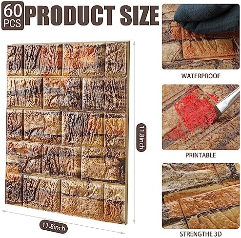 Colarr 60 Pcs 58 Sq ft 3D Wall Panels Peel and Stick, Retro Rock Color - Image 2