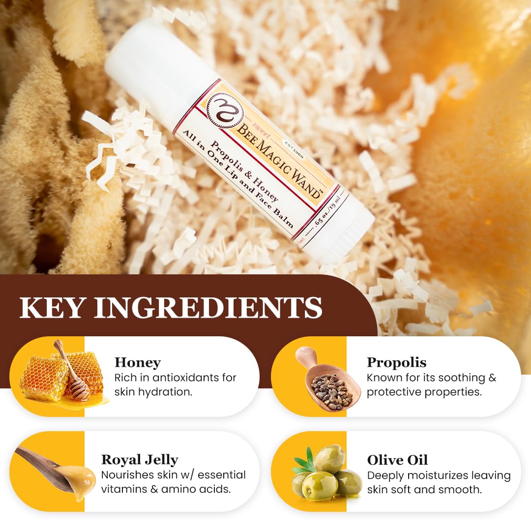 Sweet Bee Naturals Magic Wand - Certified Organic Lip and Face Moisturizing Wand - Natural Chapstick and Balm Stick for Dry Skin and Lips, Non Petroleum Jelly for All Ages and Skin Types, 0.65 oz