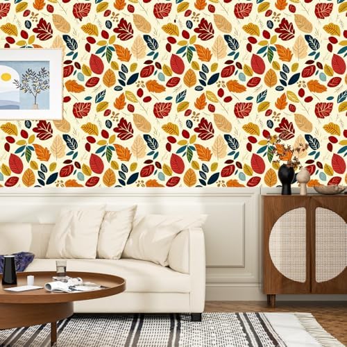 ILHIIOR Orange Floral Peel and Stick Wallpaper Wall Decor 17.5 x 118 Inches - Image 4