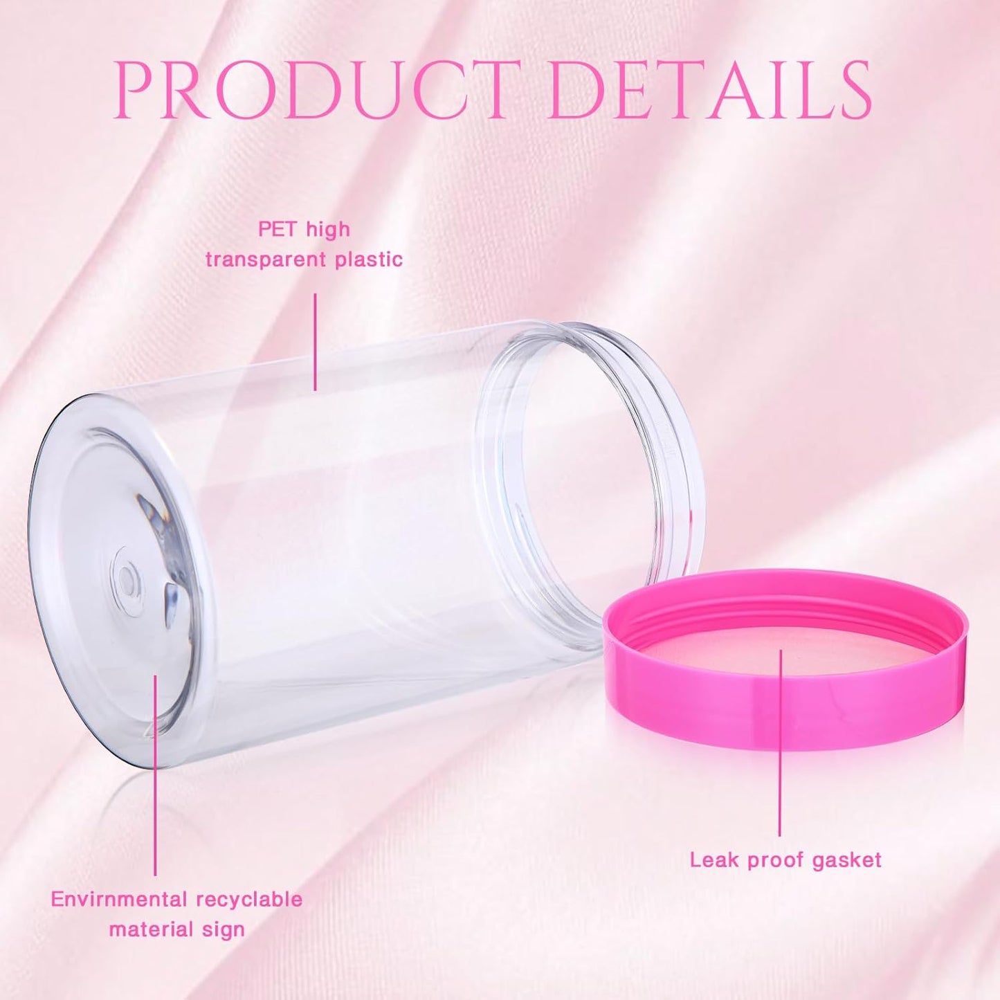 Patelai 4 Pieces Round Wide-mouth Leak Proof Plastic Container Jars with Lids for Travel Storage Makeup Beauty Products Face Creams Oils Salves Ointments DIY Making(12 Ounce,Pink)