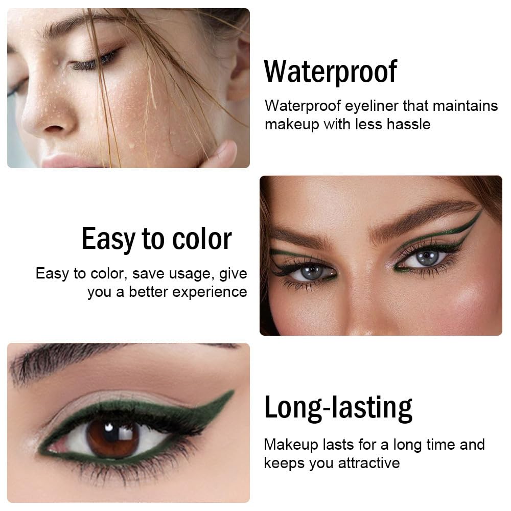 evpct 3Pcs Shimmer Emerald Green & Shimmer Royal Blue & Violet Gel Glitter Eyeliner Pencils Set for Women Waterproof Smudge Proof lapiz de ojos delineador de ojos contra el agua Eye Liner Makeup