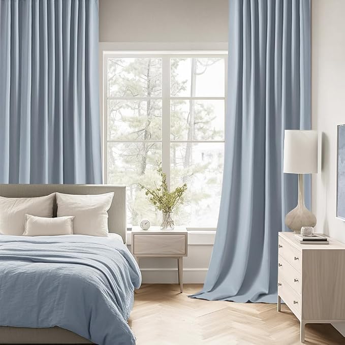 MIULEE Light Blue Back Tab Blackout Curtains 102 Inch Long 2 Panels Set - Image 2