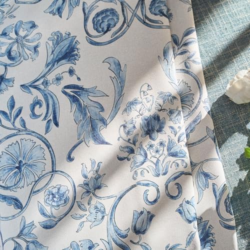 jinchan Blue Floral Blackout Curtains 84 Inch Farmhouse Back Tab 2 Panels - Image 2