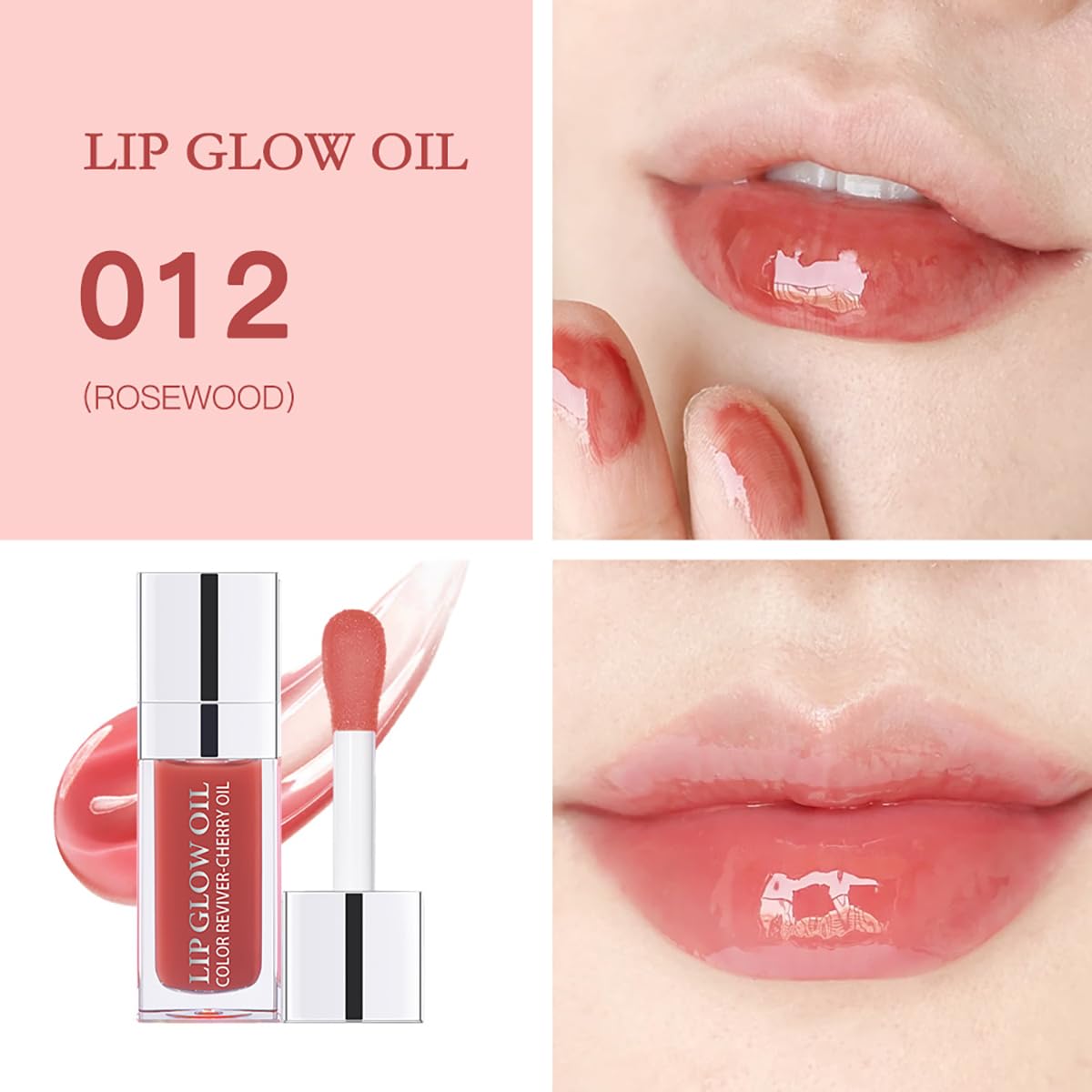 Hydrating Lip Glow Oil Moisturizing Plumping Lip Tint Lip Gloss Transparent Lip Balm Long Lasting Nourishing Repairing Lightening Lip Lines (012# ROSEWOOD)