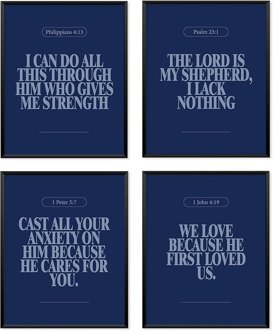 Locomiss Navy Blue Christian Wall Art Decor Posters, Minimalist Jesus Scripture by Unknown