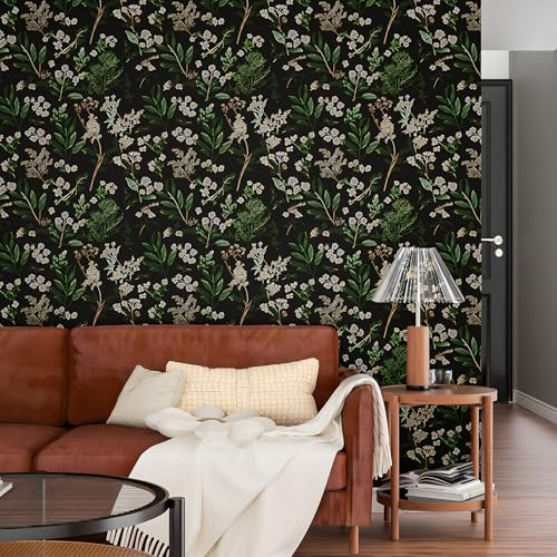 Laatse Vintage Dark Green Floral Leaf Peel and Stick Wallpaper 17.5"x118" - Image 4