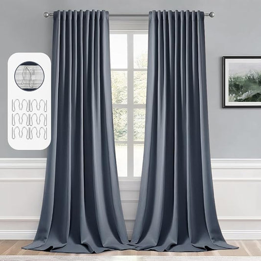 MIULEE Stone Blue Back Tab Blackout Curtains 102 Inch Long 2 Panels Set by MIULEE