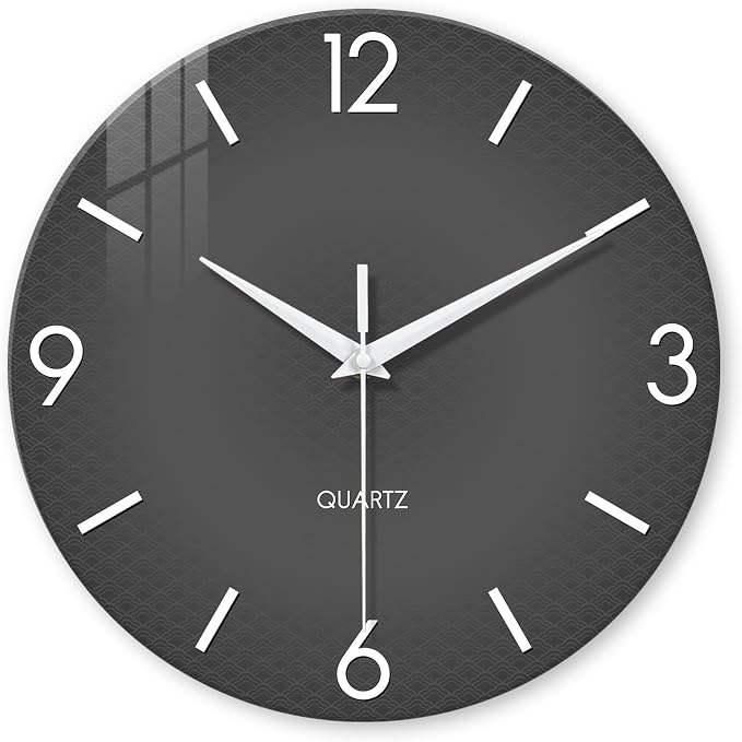 XFM Modern Wall Clock 12 Inch Silent Wall Clocks Battery Operated Grey Simple by XFMWallClock