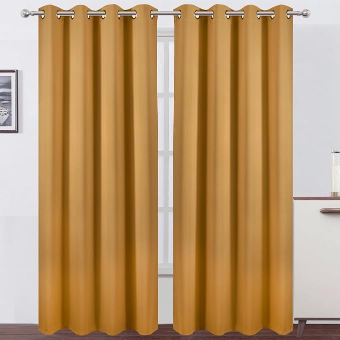 LEMOMO Blackout Curtains 52 x 90 inches Long Mustard Yellow Curtains Set of 2 by Lemomo