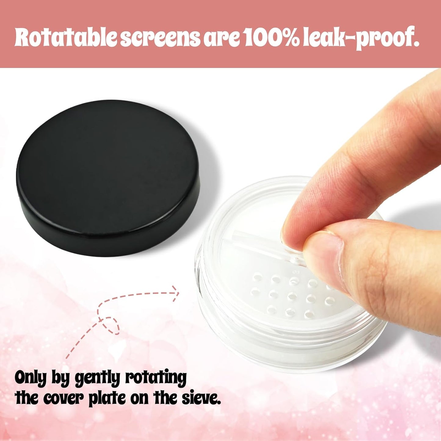 Nirvany 6PCS 10ml Refillable Loose Powder Containers, Black Travel Makeup Jars with Rotating Sifter & Leakproof Screw Lids