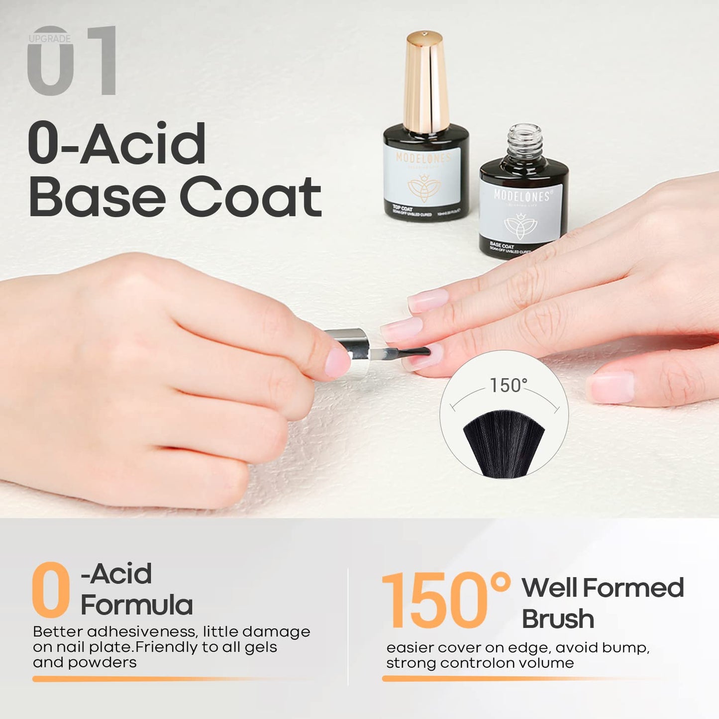 modelones Gel Top Coat and Base Coat, 2 Pcs No Wipe Clear Base and Top Coat Set for Gel Nail Polish Soak Off Long Lasting Upgraded Shiny DIY Manicure Gift for Women 10 ml