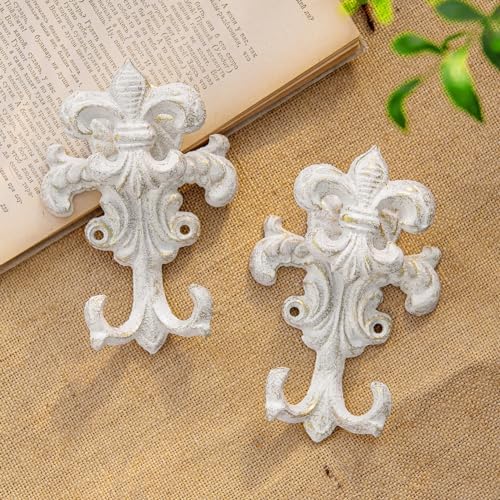 Sungmor Cast Iron Wall Hooks, 2 Pack Antique White Coat Hooks - Image 4