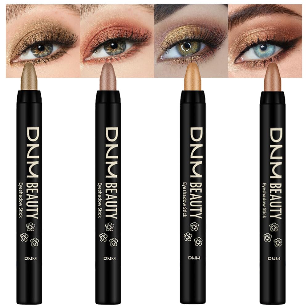 evpct 4Pcs Cream Eye Shadow Brightener Sticks Set for Eyes, Light Khaki Bronze Desert Beige Gold Shimmer Metallic Eyeshadow Pencil Applicator Stick Palette Makeup Waterproof sombras en crema para ojos