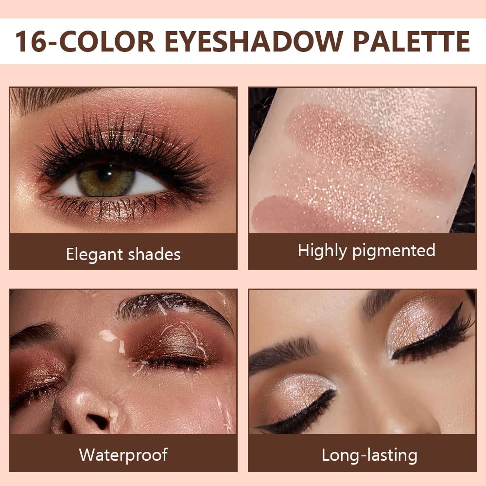 16 Girds Colorful Matte Shimmer Eyeshadow Palette for Eye Makeup,High Pigmented Eye Shadow Primers Powder Palet de sombras de ojos-Glitter Nude#