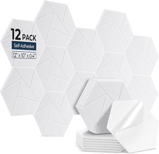 12 Pack Hexagon Acoustic Panels, Self-Adhesive Acoustic Wall Panels by AUSLET