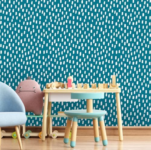 HAOKHOME Turquoise Blue Wallpaper Peel and Stick Geometric Striped Bathroom - Image 2