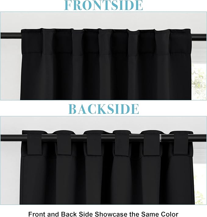 RYB HOME Short Black Curtains for Bedroom, W42 x L63 inch, 2 Panels - Image 3