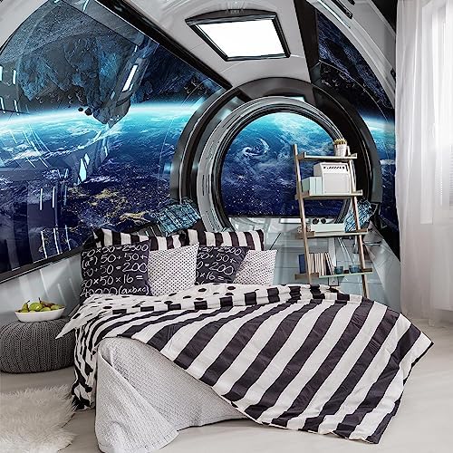 -3D Capsule Space Fabric Wallpaper Living Room Bedroom Bathroom Boys Girls by YIHWM-PurchaseNow