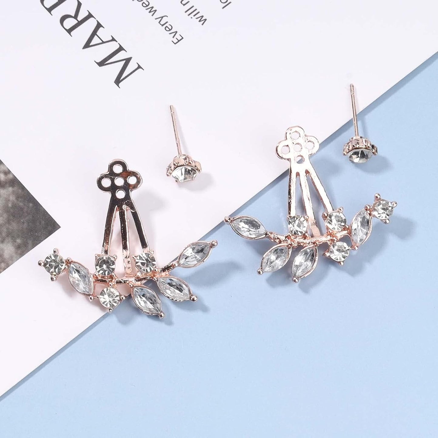 Boho Crystal Leaf Ear Jackets Earrings Gold Cz Crystal Earrings Rhinestone Front Back Studs Earrings Minimalist Earrings Jewelry for Women and Girls Gifts