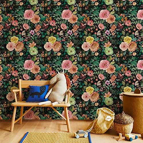 Simon&Siff Dark Floral Peel and Stick Wallpaper, 17.3" x 400" - Image 5