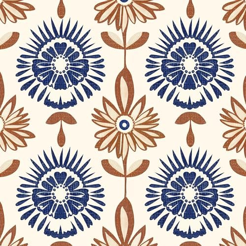 BOKEBEVE Boho Floral Peel and Stick Wallpaper Beige Brown 17.5 x 393.5In by BOKEBEVE