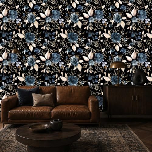 Black Gold Floral Peel and Stick Wallpaper 17.7"x393.3" - Image 3