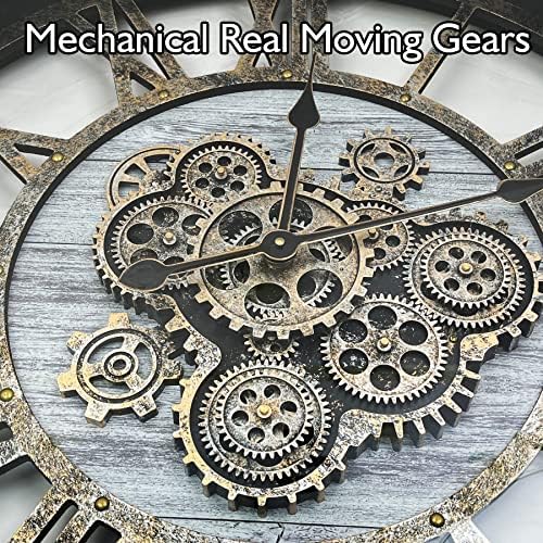 24" Large Wall Clock with Moving Gears, Oversize Vintage Industrial Rustic - Image 2