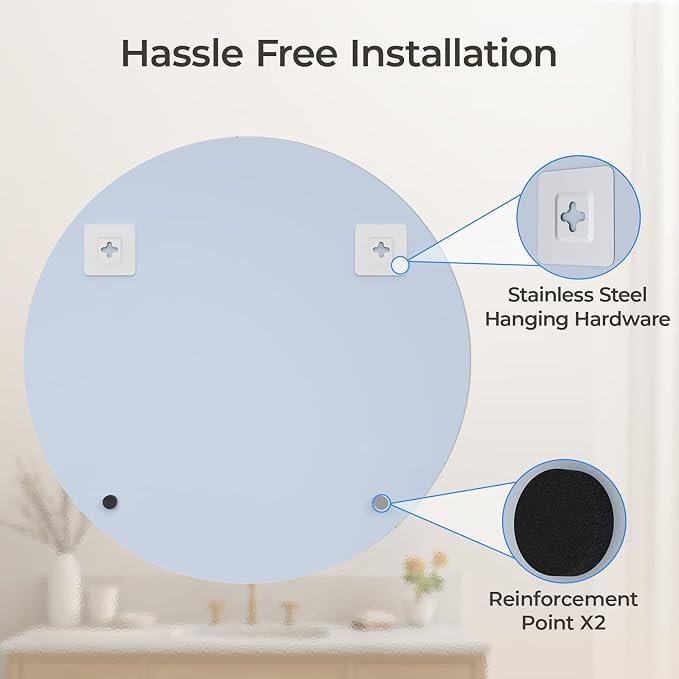 USHOWER Frameless Round Bathroom Mirror 24", Circle Vanity Mirror - Image 5