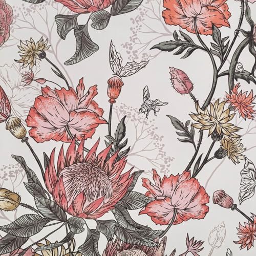 Floral Wallpaper Peel and Stick Floral Contact Paper White and Pink by Unknown