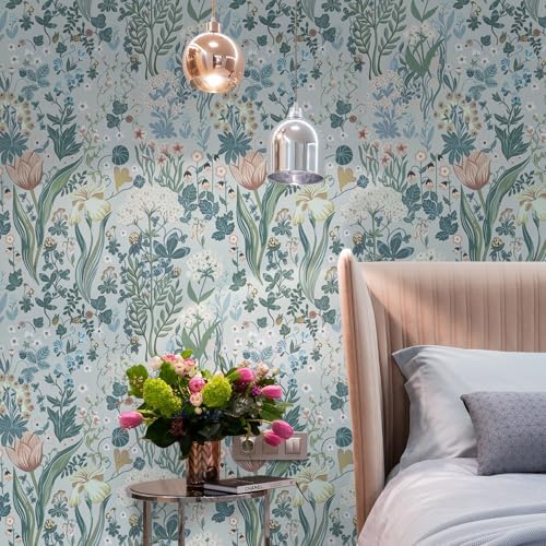 Toduso Peel and Stick Wallpaper Vintage Wall Paper Gray Blue Floral Contact - Image 4