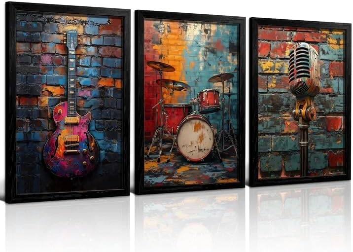NCCXNCC 3Pcs Black Frame Music Theme Canvas Wall Art 16x24 inch Painting by Unknown