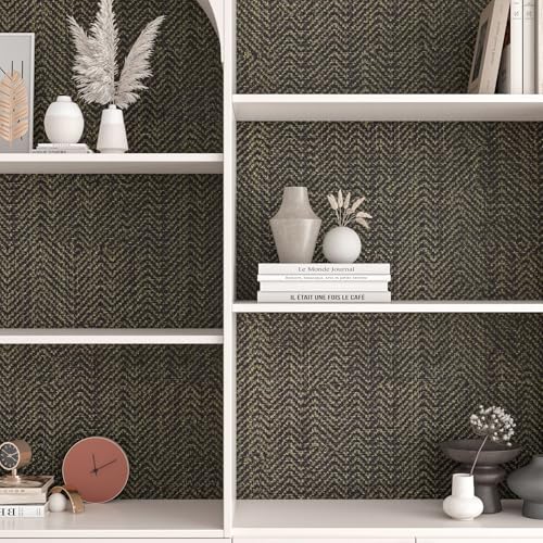 30"x160" Black and Gold Wallpaper Grasscloth Peel and Stick Wallpaper - Image 4