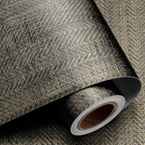 Black Gold Wallpaper Peel and Stick Linen Grasscloth Wallpaper 17.7x80" - Image 7