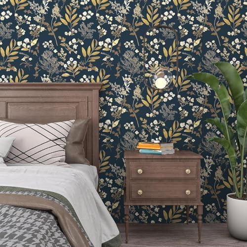 Laatse Vintage Dark Blue Floral Boho Peel and Stick Wallpaper 17.5"x393" - Image 4